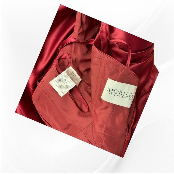 Mori Lee Rich Ruby Red Fit and Flare Satin Gown 10 Style #21569 - Picture 4 of 4